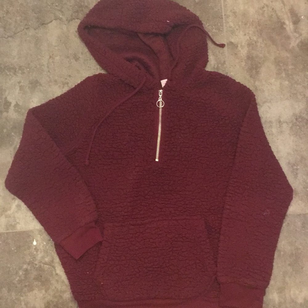 fuzzy maroon jacket